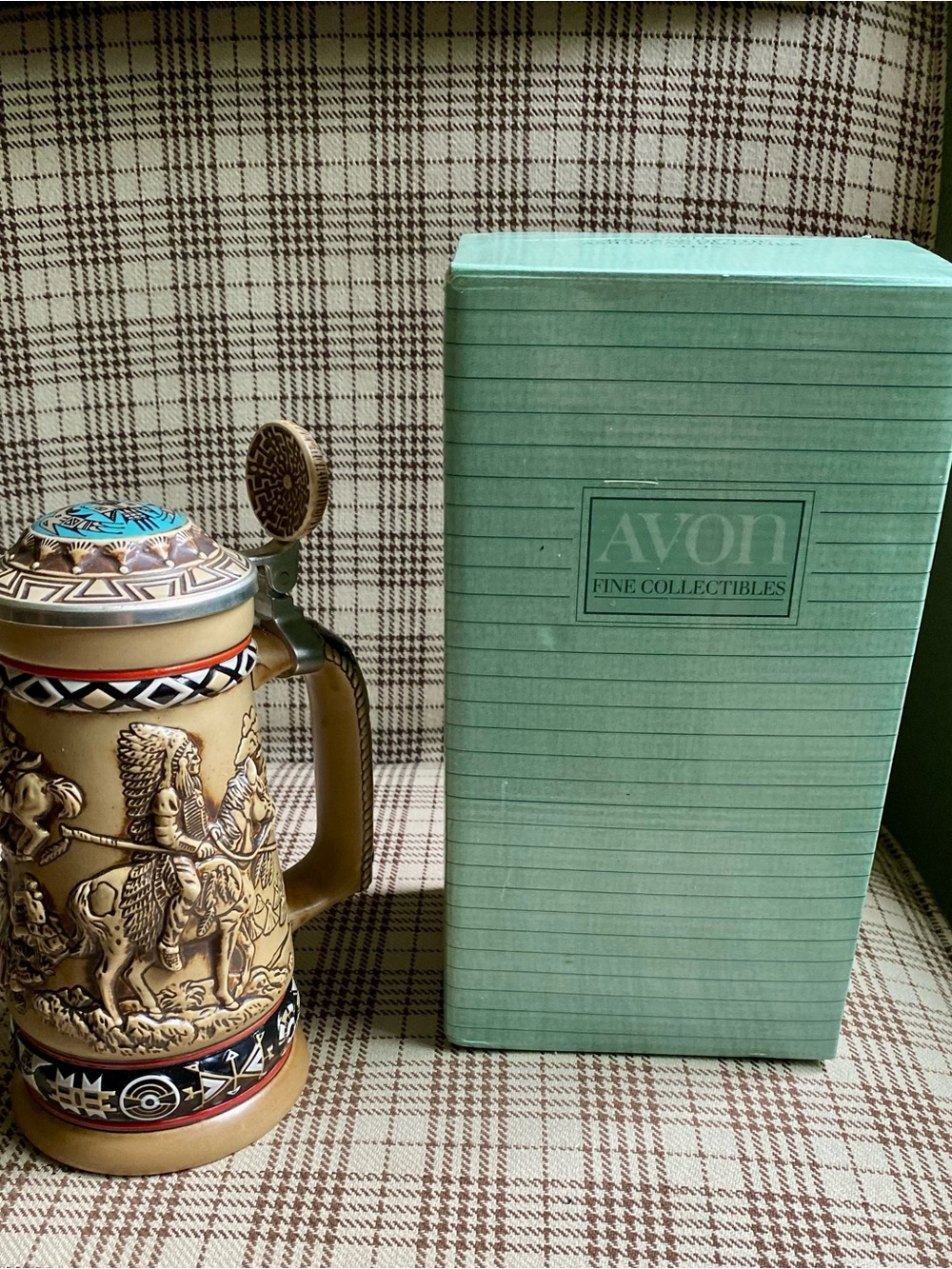Avon Tan Native American Relief Ceramic Beer Stein